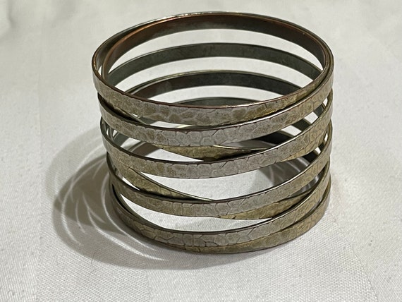Hammered wrap cuff bangle bracelet antique silver… - image 4