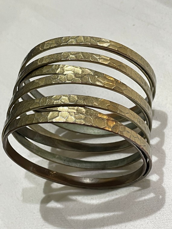 Hammered wrap cuff bangle bracelet antique silver… - image 3