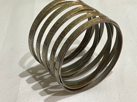 Hammered wrap cuff bangle bracelet antique silver… - image 1