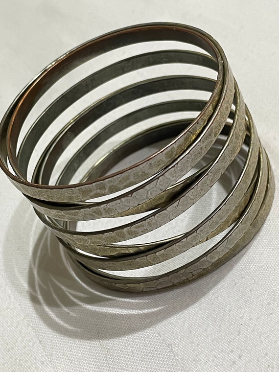 Hammered wrap cuff bangle bracelet antique silver… - image 6
