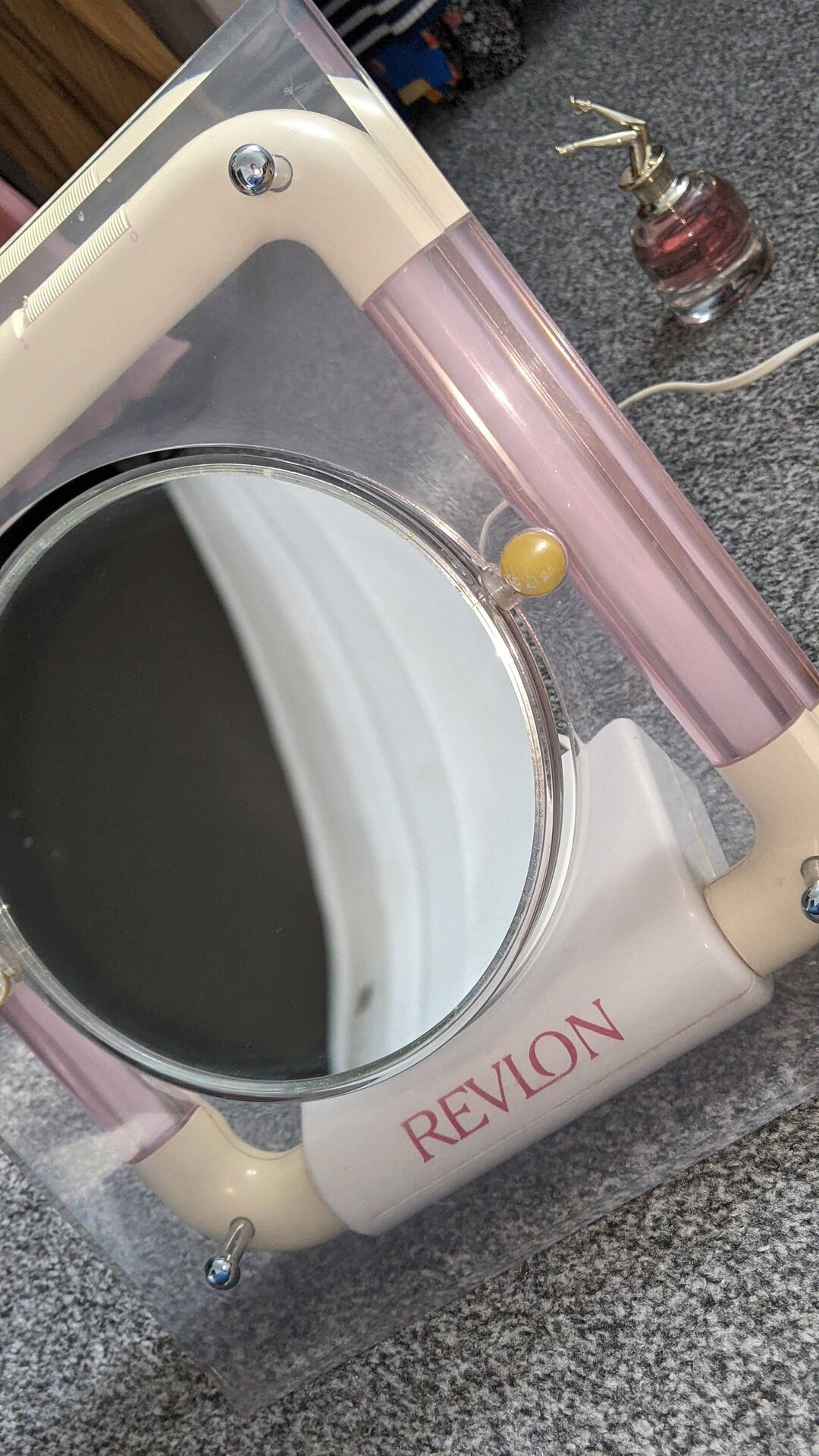 Vintage Revlon Vanity Mirror With Working Lights 80s / Pink and Cream Acrylic Memphis Design