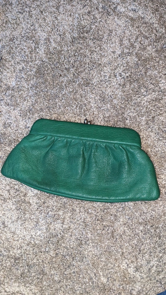 Vintage emerald leather bag Coccinelle-style clut… - image 3