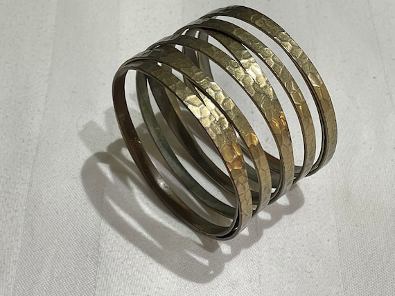 Hammered wrap cuff bangle bracelet antique silver… - image 2