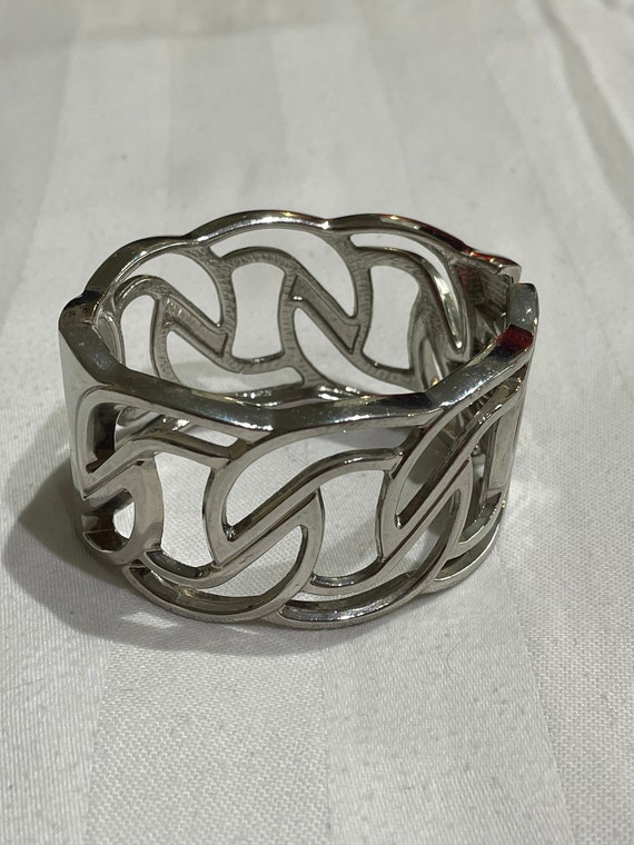 Vintage modernist metal cuff bangle Midcentury Al… - image 1