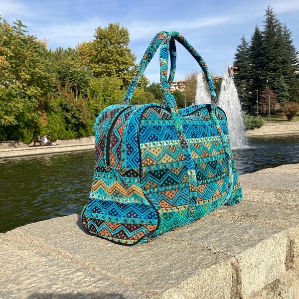 Übernachtungstasche für Frauen mit ethnischem Teppichmuster, Wochenendkoffer im Hippie-Design, Vintage-Reisetasche mit Anadolu-Kelim-Muster, Kabinentasche