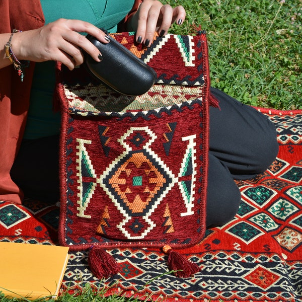 Turkish Design Cross Body Bag, Ethnic Kilim Pattern Hippie Bag, Kilim Bag, Boho Messenger Bag, Vintage Style Traditional Bag, Gift For Her