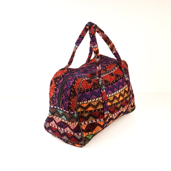 Bag For Women With Ethnic Rug Pattern, Hippie Design Large Suitcase, Vintage Duffle Bag With Anadolu Kilim Pattern