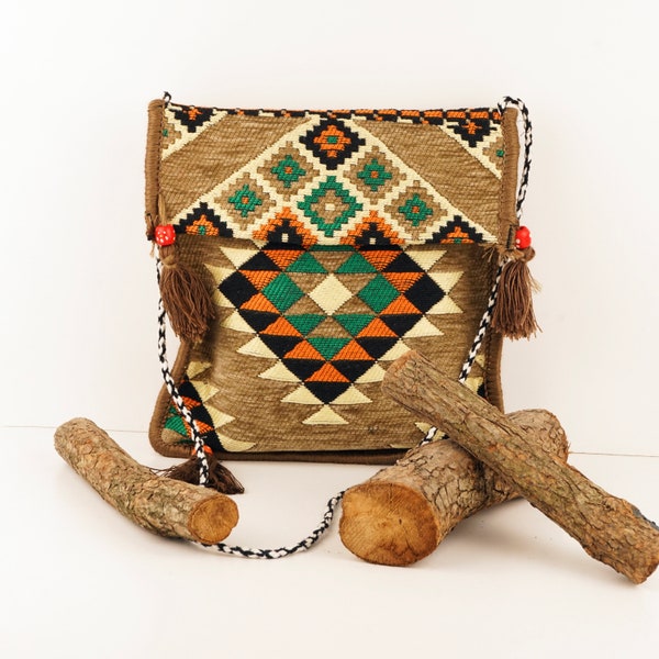 Ethnic Turkish Kilim Pattern Messenger Bag For Women, Woven Tapestry Crossbody Bag, Vintage Style Traditional Bag, Hippie Bag, Gift For Her