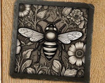 Archivo de grabado láser de abeja, diseño de posavasos de pizarra (archivo digital)