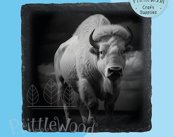 Archivo de grabado láser de bisonte, grabado en pizarra, diseño de posavasos (descarga digital)