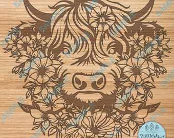 Highland Cow SVG, Laser File, Laser PNG, Highland Cow Png, engraving file, glowforge file, laser engraving, coaster design, cute cow, laser