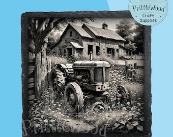 Tractor Laser Engraving File, Slate Coaster Design (Digital Download)