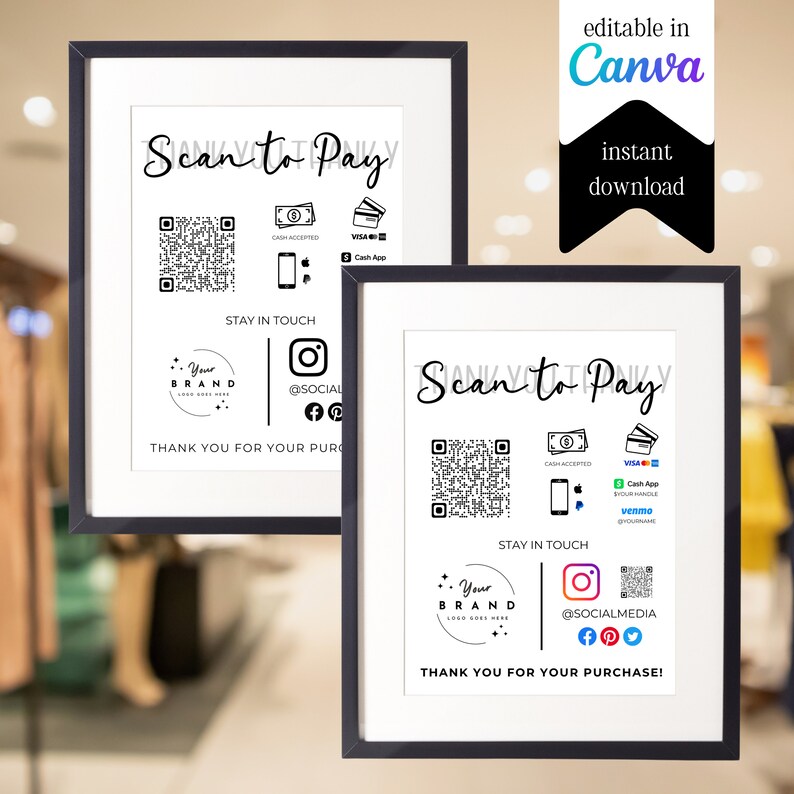 Printable Payment Sign, QR Code Sign, Editable Scan to Pay Sign ...