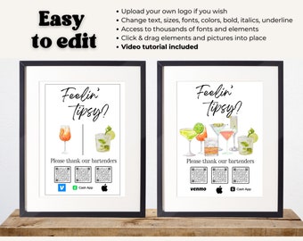 Canva Tip Jar, bewerkbaar Tip Jar teken, Feelin' Tipsy, Feelin Tipsy Sign, Virtuele Tip Jar teken sjabloon, bewerkbare virtuele Tip Jar teken