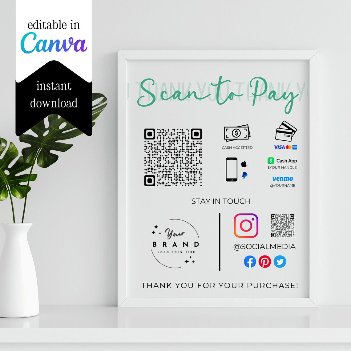 Printable Payment Sign, QR Code Sign, Editable Scan to Pay Sign ...