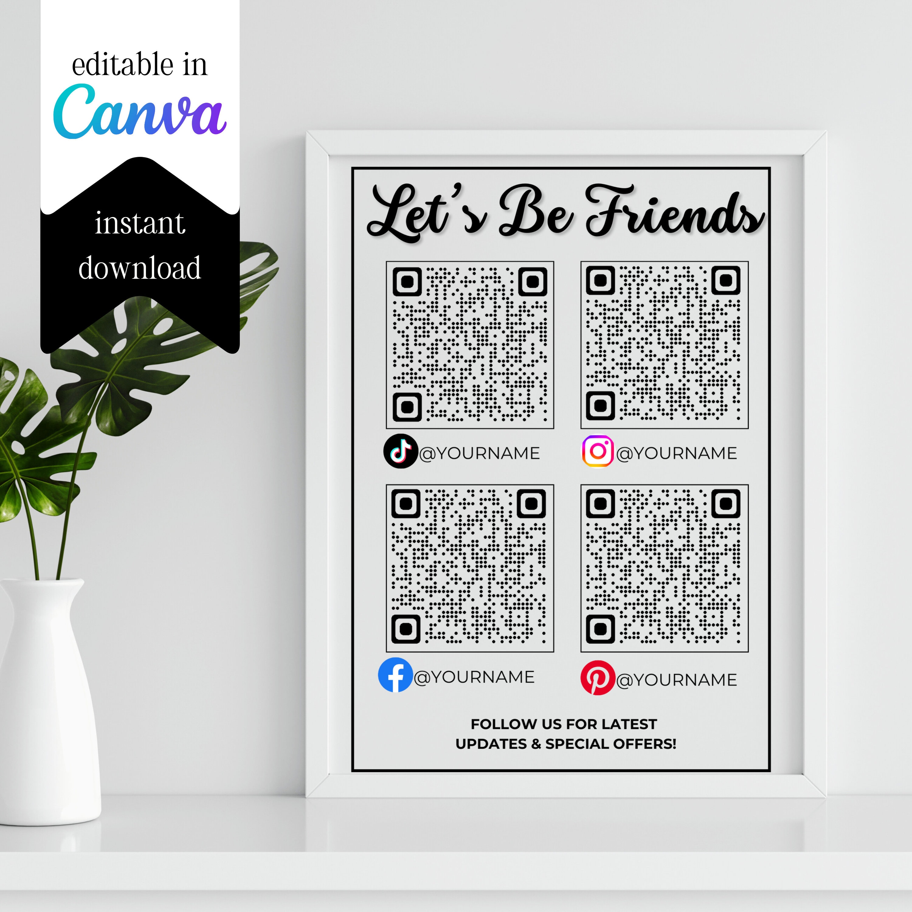 Canva Custom QR Code Sign, Printable Social Media Business Sign, Social ...