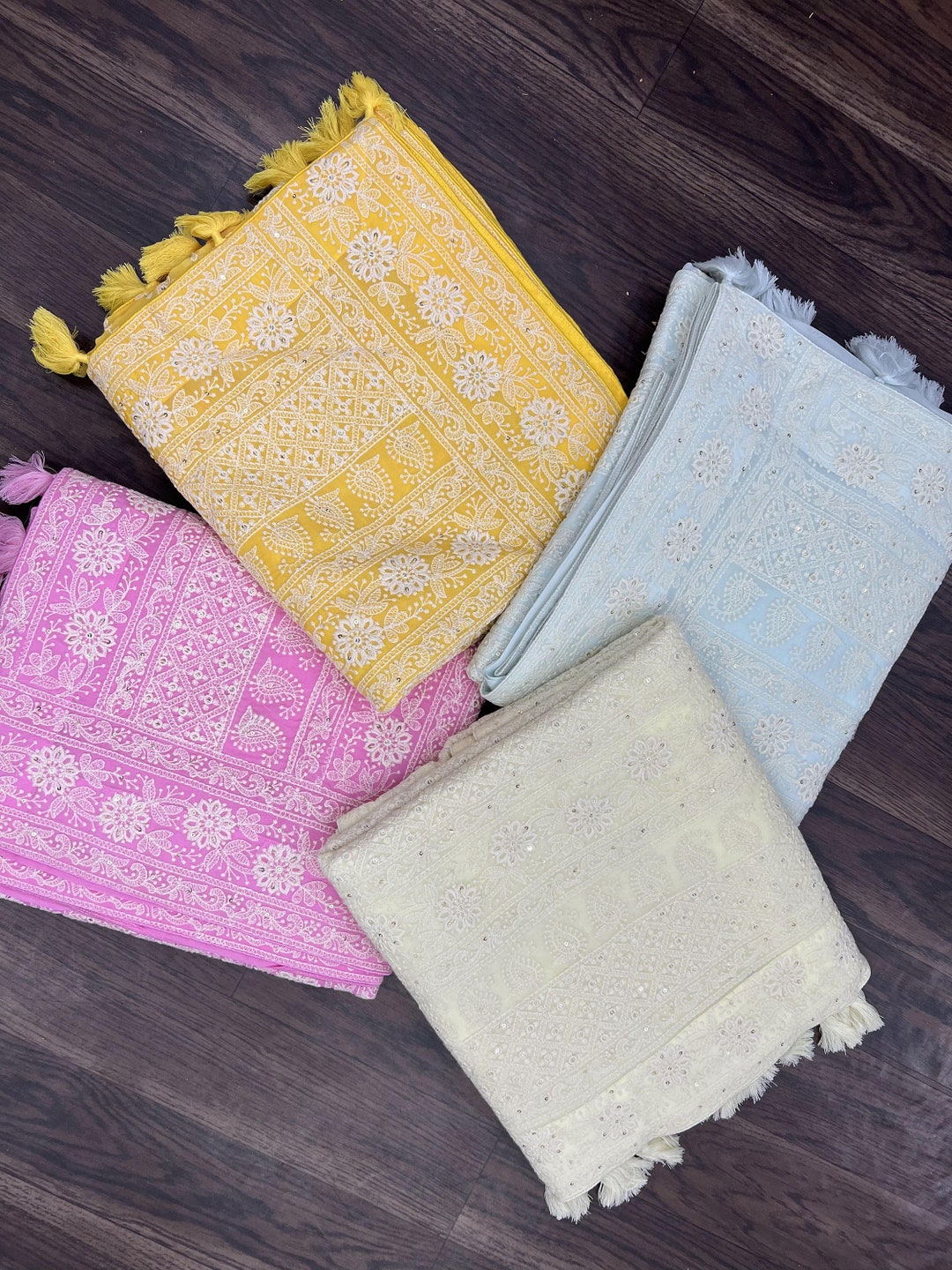 Designer Multi Color Chikankari Saree for Woman , Traditionl Indian ...