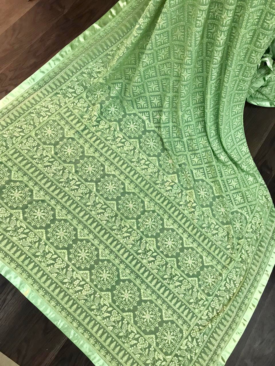 Designer Multi Color Chikankari Saree for Woman , Traditionl Indian ...