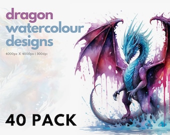Dragon Watercolor Designs, Fantasy Art (Digital Download)