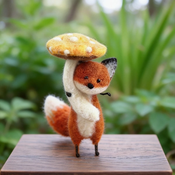 Escultura de zorro de fieltro con aguja, animal de lana hecho a mano
