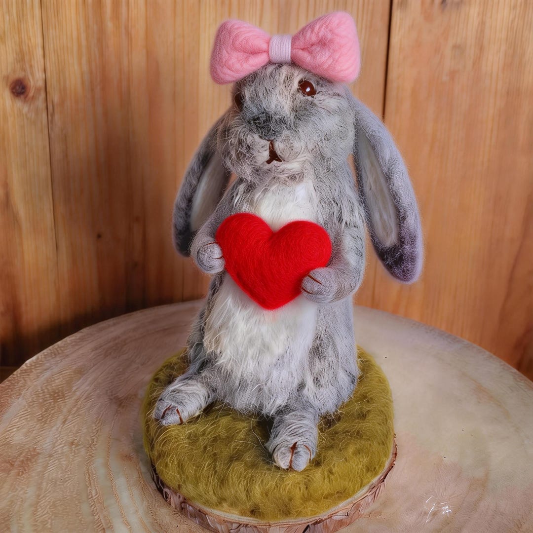 Needle Felted Bunny Figurine – Handmade Wool Rabbit With Heart - Etsy