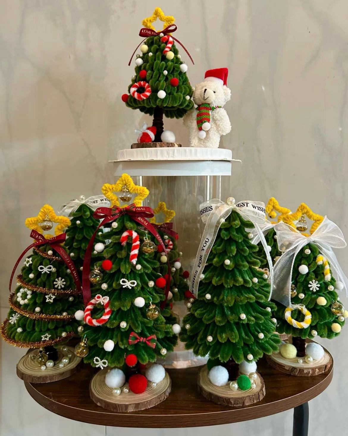 チェコガラスツリー（グリーン） 30cm特大⁄Bijoux刻印付⁄チェコガラス