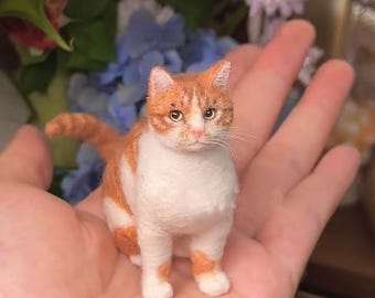 Custom Pet Portrait Felted Cat|Custom Wool Felting Cat Portrait|Needle Felted Animals|Stuffed Cat Plush Gifts for Mom Christmas present
