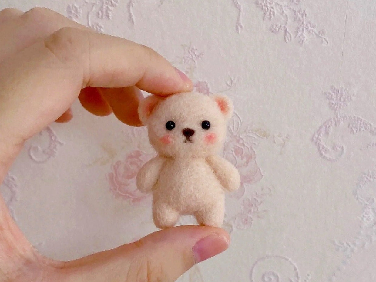 Small Stuffed Bear with Bow; Adjustable Head, Arms, & Legs; Off-white
