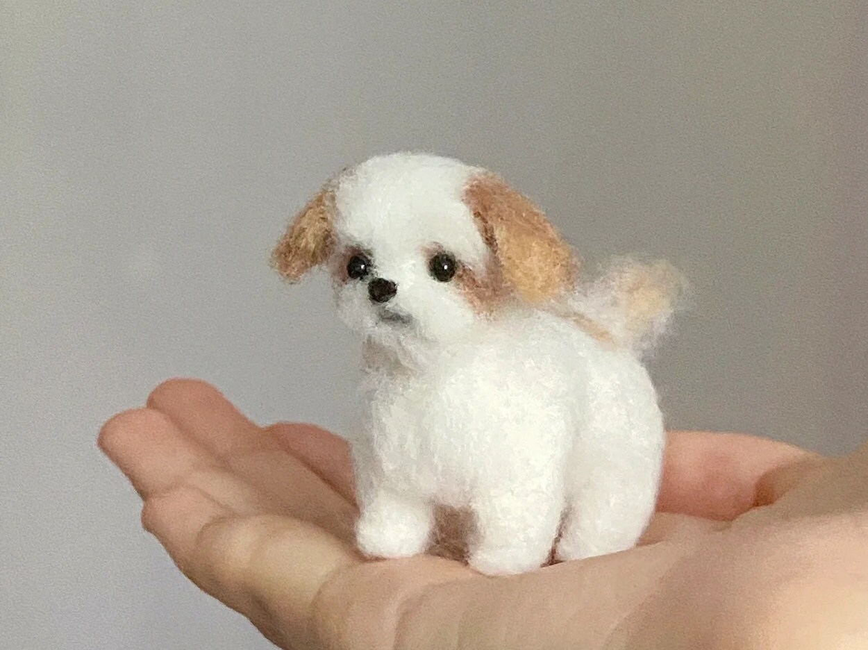 Shih Tzu Puppy Needle Felted Animal Pet Memorial Felted Toys Felted  Personalized Dog Miniature Custom Pet Portrait Artist Toy OOAK Dolls 