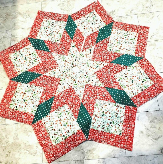 Christmas gnomes and snowmen quilted tree skirt