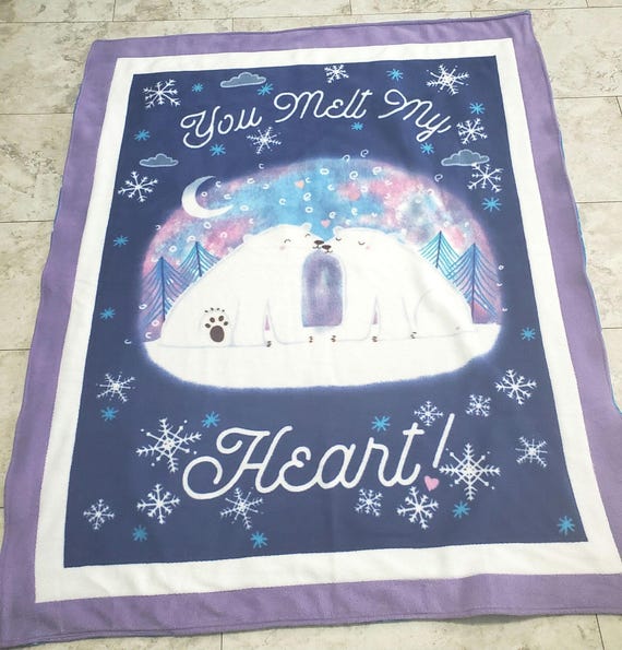 You melt my heart double layered reversible polar bear fleece throw blanket