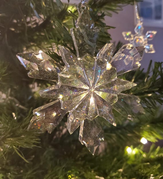 Hand poured clear glittery large snowflakes set of three Christmas ornaments