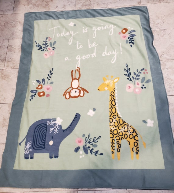 Today is going to be a good day double layered fleece throw blanket with baby animals and floral on the back