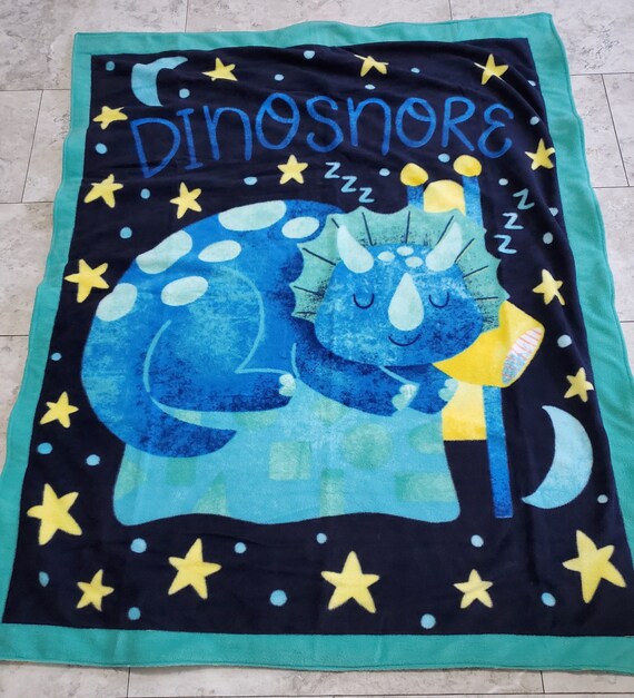 Sleeping dinosaur in the stars reversable double layered fleece throw blanket