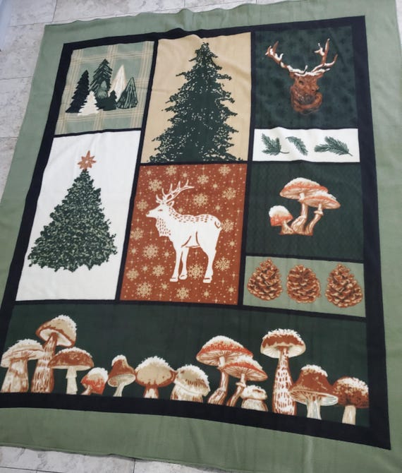 Rustic Trees and Foliage double layered reversible fleece throw blanket