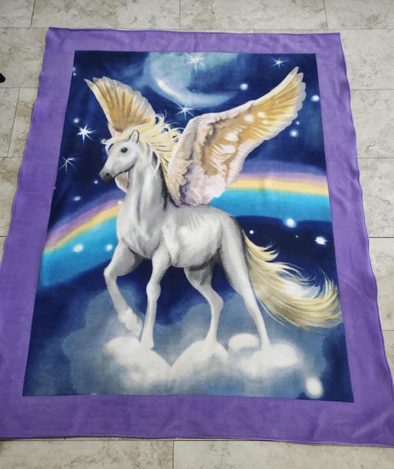 Mythical Pegasus and rainbows fleece double layered fleece throw blanket