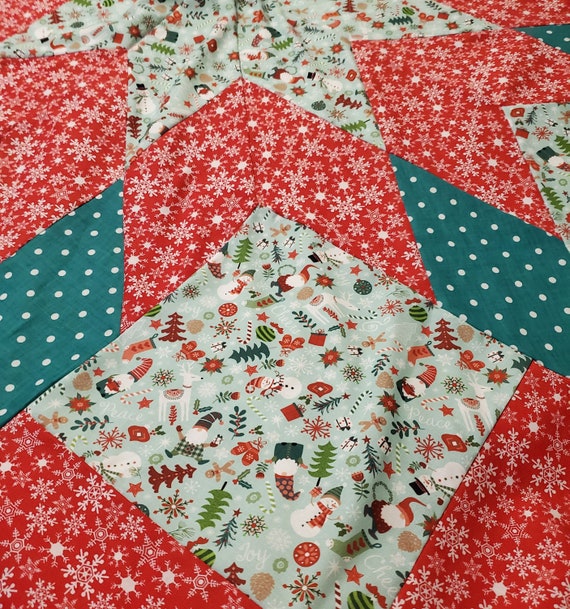 Christmas gnomes and snowmen quilted tree skirt