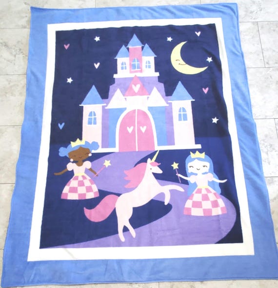 Little princess and unicorn double layered fleece throw blanket