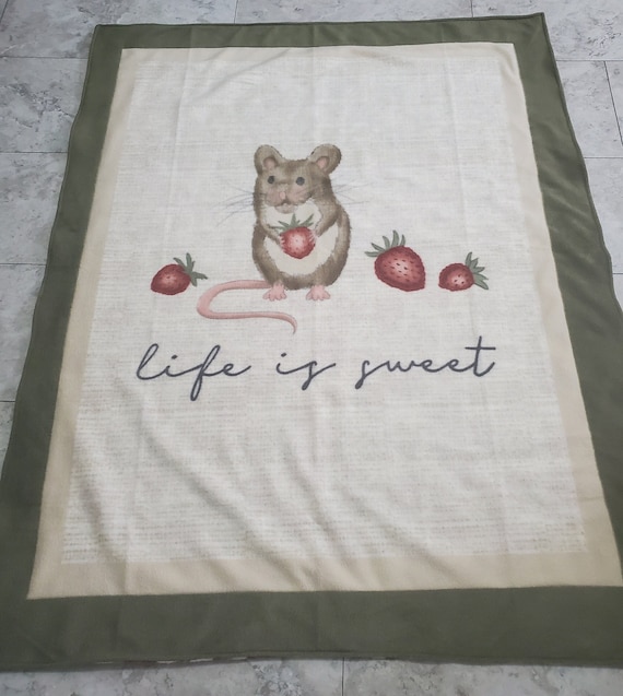 Life is sweet mouse and strawberries double layered fleece throw blanket