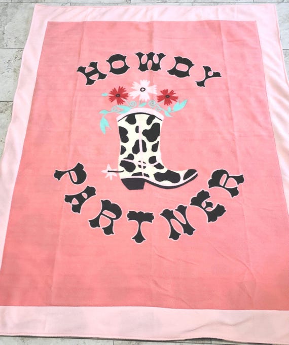 Howdy Partner cowgirls boot greeting double layered fleece blanket