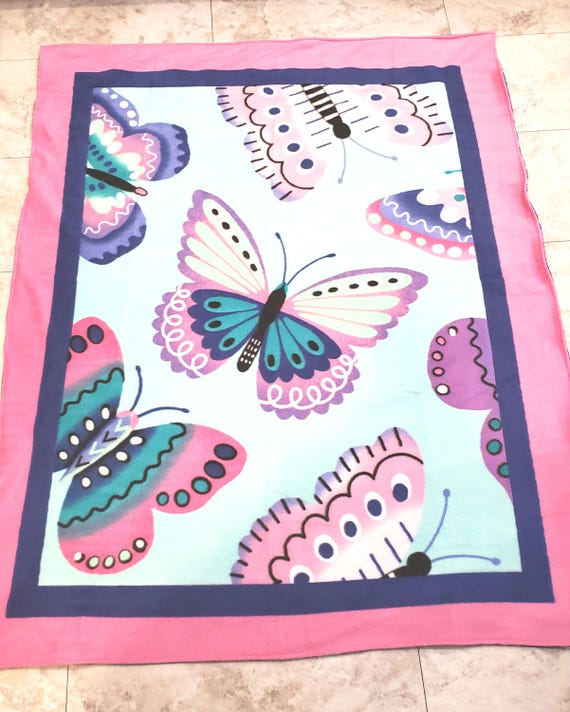 Colorful butterflies double layered fleece throw blanket