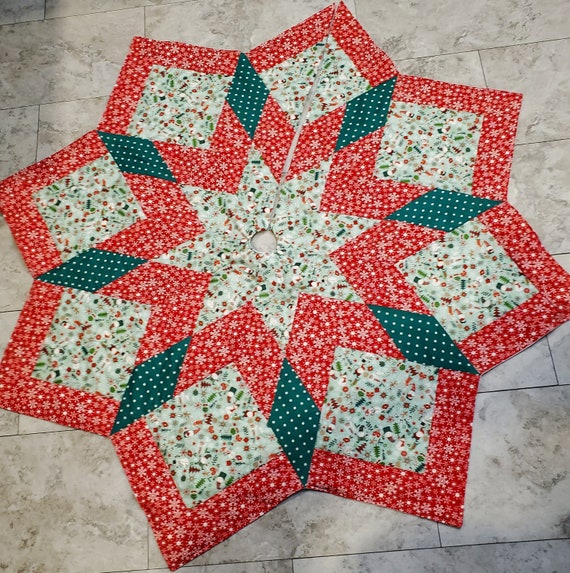 Christmas gnomes and snowmen quilted tree skirt