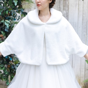 Abend Wrap, Braut Short Etol, Abend Wrap, Royal Princess Model Bolero, Frauen Kunstpelz weiß Braut Bolero, Knopfverschluss vorne