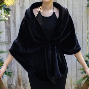 Smocked Front Loose Model Luxury Fox Fur Shawl, Striking Black Fox Collar Etol, Plush Feather Fur Cape, Fox Fur Shawl for Bridal Wedding