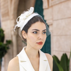 Floral Wedding Veil, Cyristal Stone Veil, Handcrafted Bridal Headpiece, Bridal Birdcage Lace  Veil, Handmade Fabric Flowers, Wedding Hat