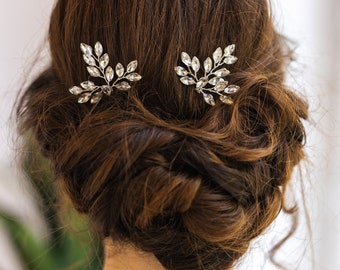 Leaf Zircon Hair Pins, Wedding Hair Pins, Bridal Hair Pins Set of 2, White Bridal Hair Accessories, High Quality 2pcs Bridesmaid Hair Pins