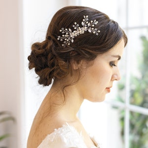 Flower Crystal Hair Bridal Pins, Wedding Hair Comb for Bride, Pearl Hair Comb for Wedding, Floral Hair Accessory , Pearl Bridal Hair Piece image 1