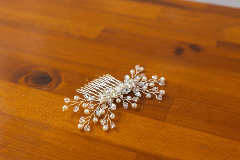 Flower Crystal Hair Bridal Pins, Wedding Hair Comb for Bride, Pearl Hair Comb for Wedding, Floral Hair Accessory , Pearl Bridal Hair Piece image 10