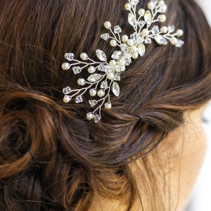Flower Crystal Hair Bridal Pins, Wedding Hair Comb for Bride, Pearl Hair Comb for Wedding, Floral Hair Accessory , Pearl Bridal Hair Piece image 6