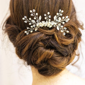 Flower Crystal Hair Bridal Pins, Wedding Hair Comb for Bride, Pearl Hair Comb for Wedding, Floral Hair Accessory , Pearl Bridal Hair Piece image 8